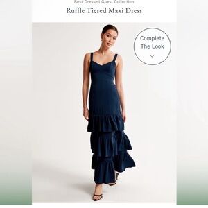 NWOT Abercrombie & Fitch Ruffle Tiered Maxi dress in navy blue, size S petite